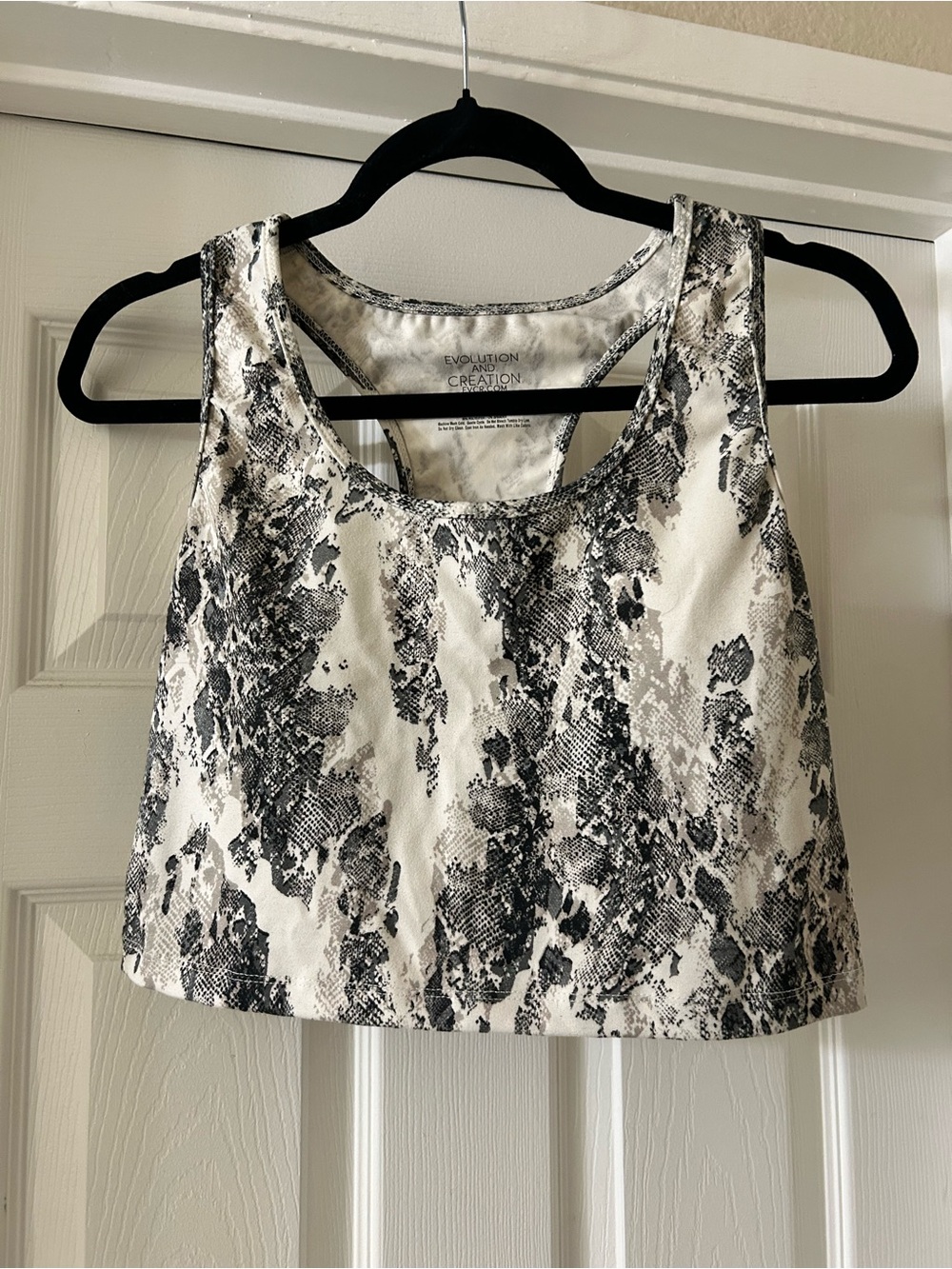 Evolution and Creation White and Black Snake-Print Cropped Tank